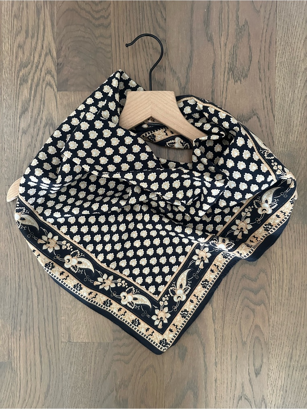 Free People Lotus Paisley Print Square Bandana in Black, Taupe, White 27"